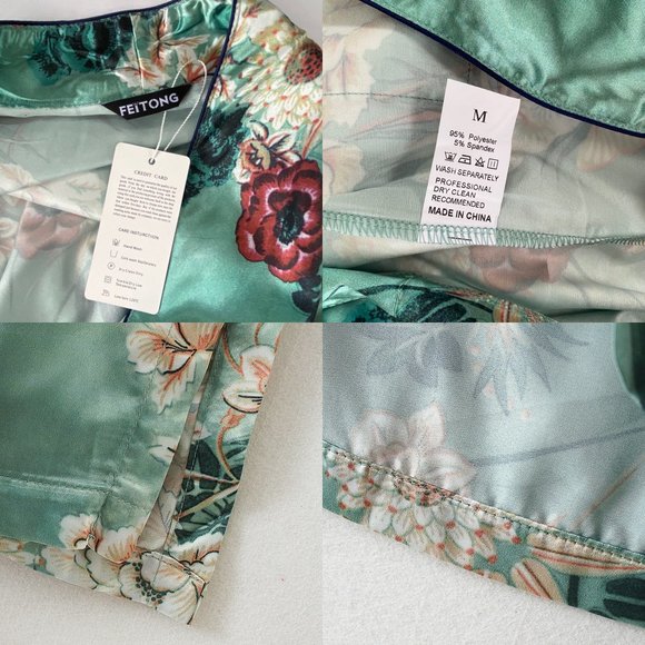 Floral Green Print Long Kimono Jacket Coat Women's - Picture 15 of 16